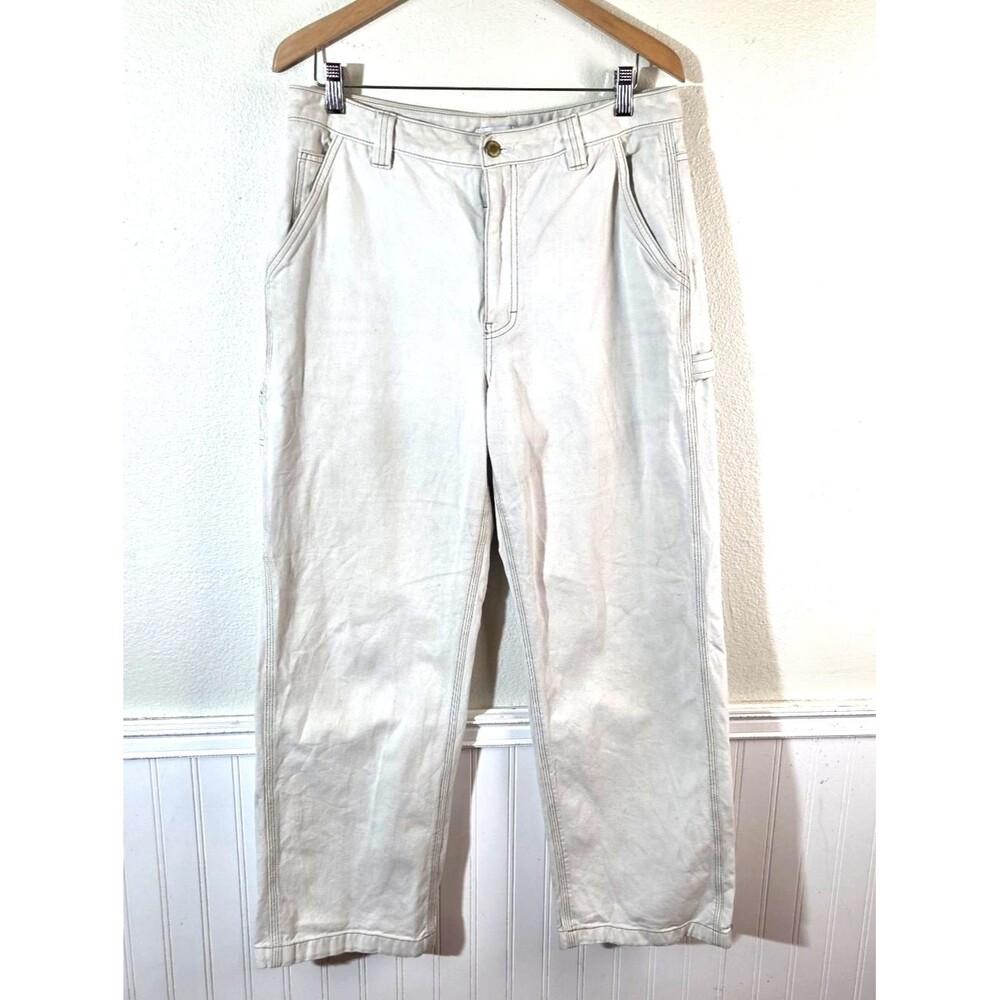 TNA Womens Y2K Cream Carpenter Jeans Size 12 Utility Workwear Wide Leg 100%